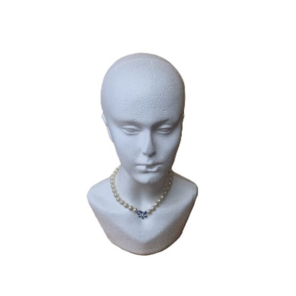 VTG Faux Pearl Choker – Enamel Flower Clasp 15.5" Y2K Romantic Bridal Grannycore - Picture 3 of 5